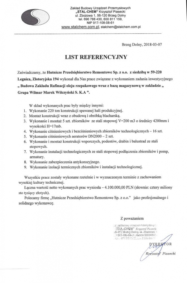 List referencyjny - Stal-Chem